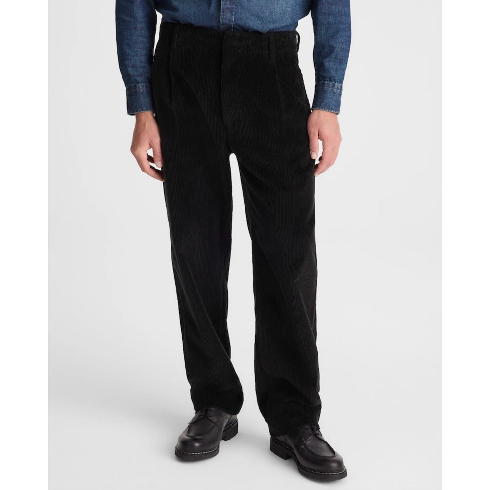 Madewell | Pleated Corduroy Trousers in Washed Black High Rise | Sz 30